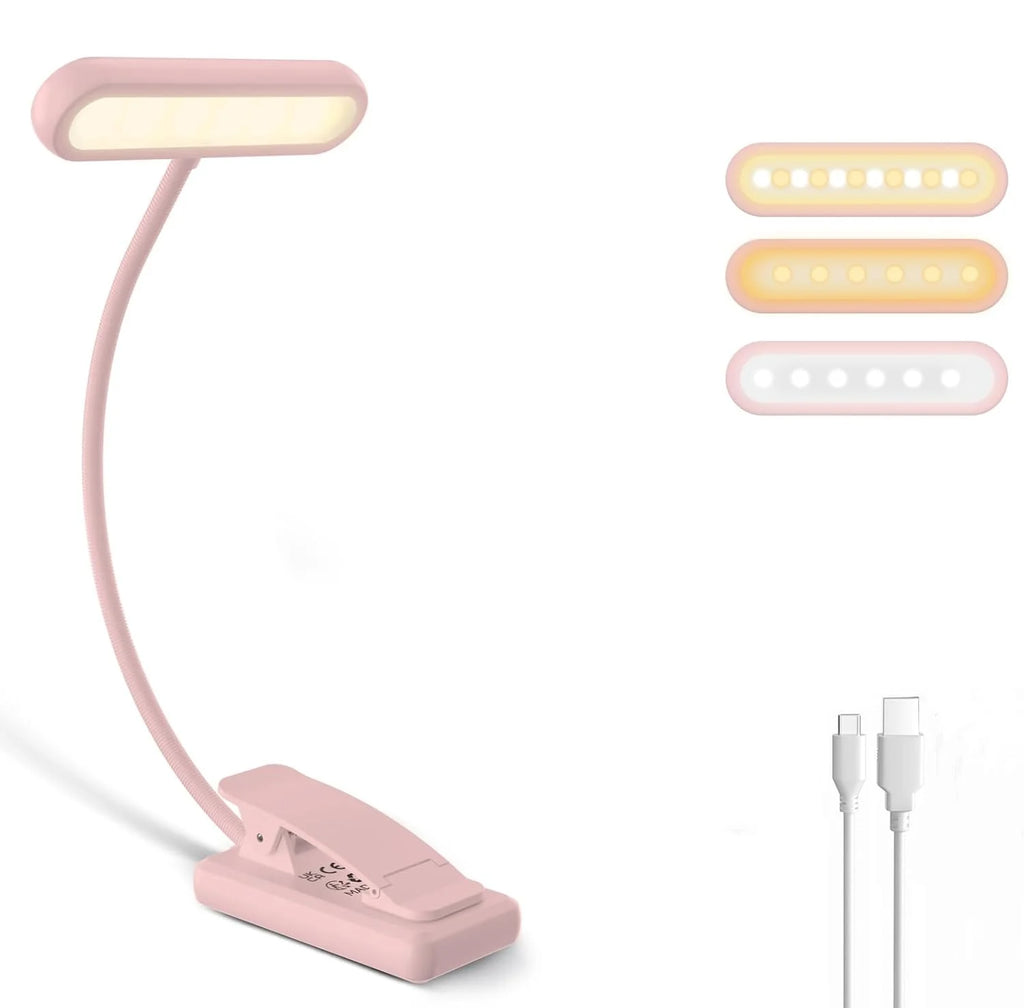 Reading Lamp Book Clamp Black/White/Pink USB Rechargeable Battery
