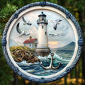 Coastal Nautical Wooden Disc Art — Flat Printed Round Sign