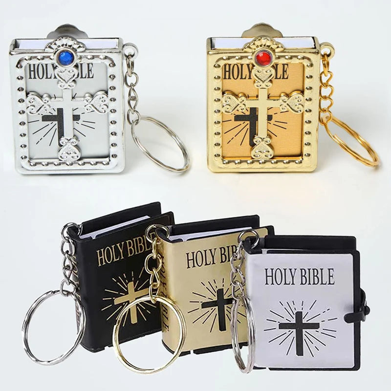 Fashion Holy Bible Keychain Mini Christian English Book Key Ring For