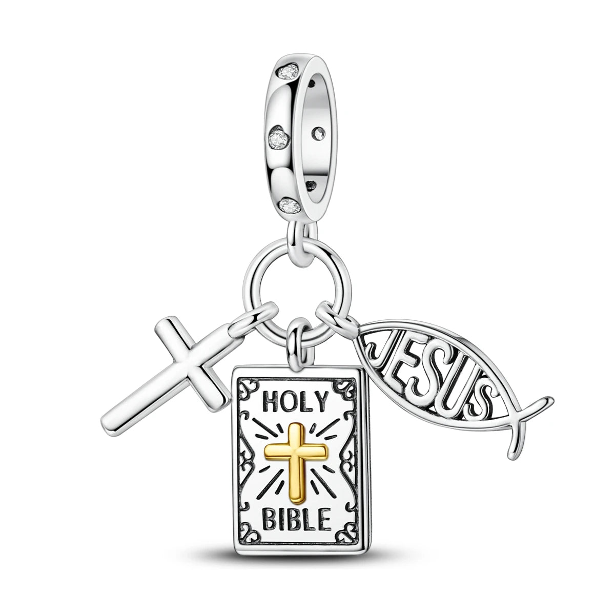 Original Charm 925 Silver Bible Cross Jesus Pendant Fit Bracelet