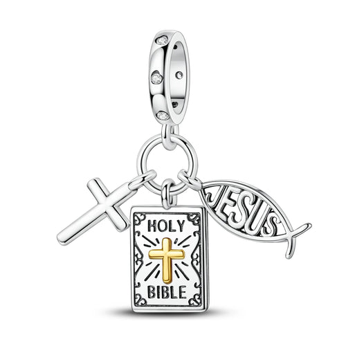 Original Charm 925 Silver Bible Cross Jesus Pendant Fit Bracelet