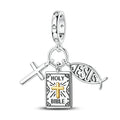 Original Charm 925 Silver Bible Cross Jesus Pendant Fit Bracelet