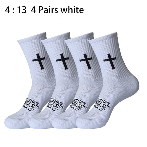 4 Pairs Christian Cross Socks Prayer Garter Bible Birthday Gift for