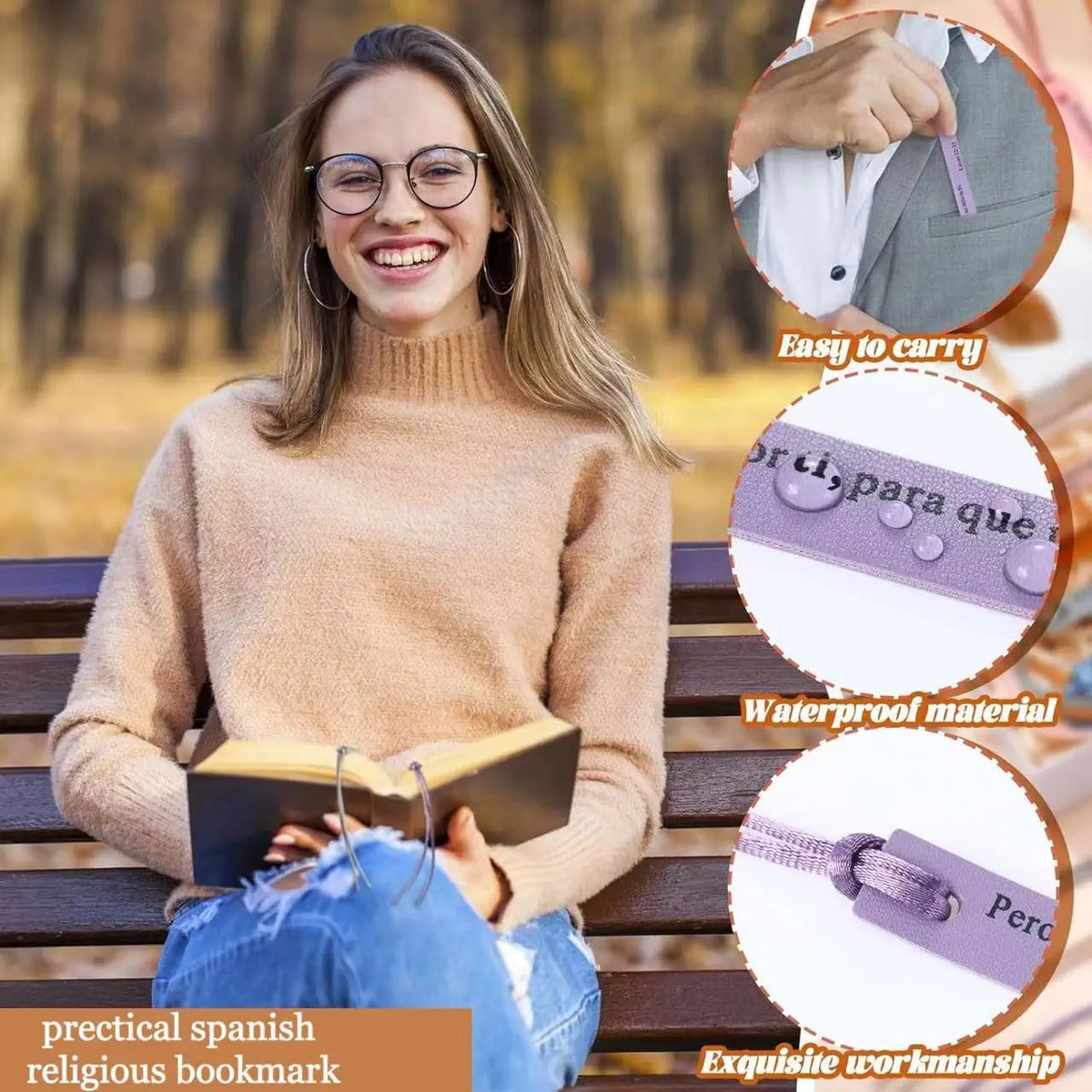 10 Pcs Leather Bible Bookmark Spanish for Women, Separadores De Biblia