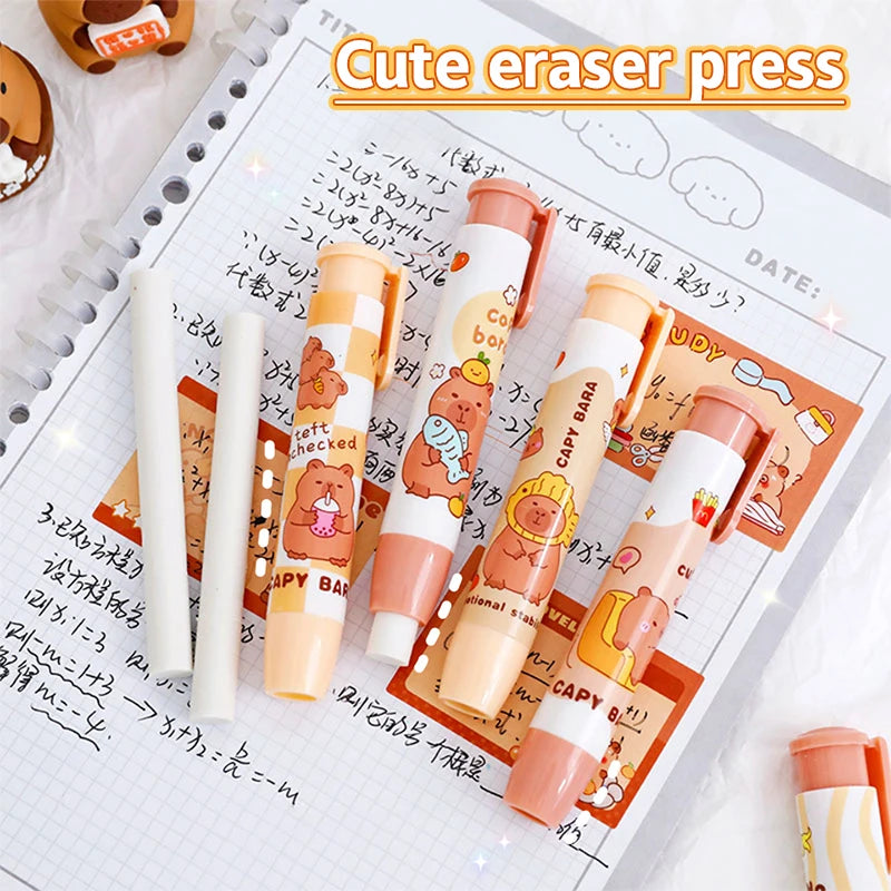 Random 1pc Kawaii Capybara Press The Eraser Clean Mess Free Cartoon