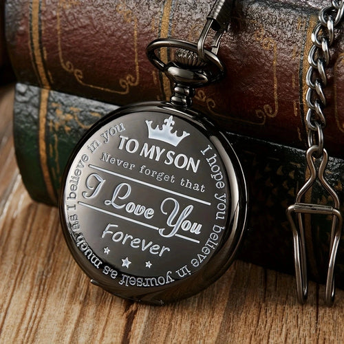 Commemorative gold circular pocket watch as my son's birthday gift