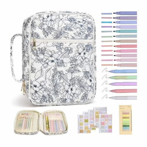 New Floral Design Bible Cover Case Zipper Pocket Handle Bible Cover