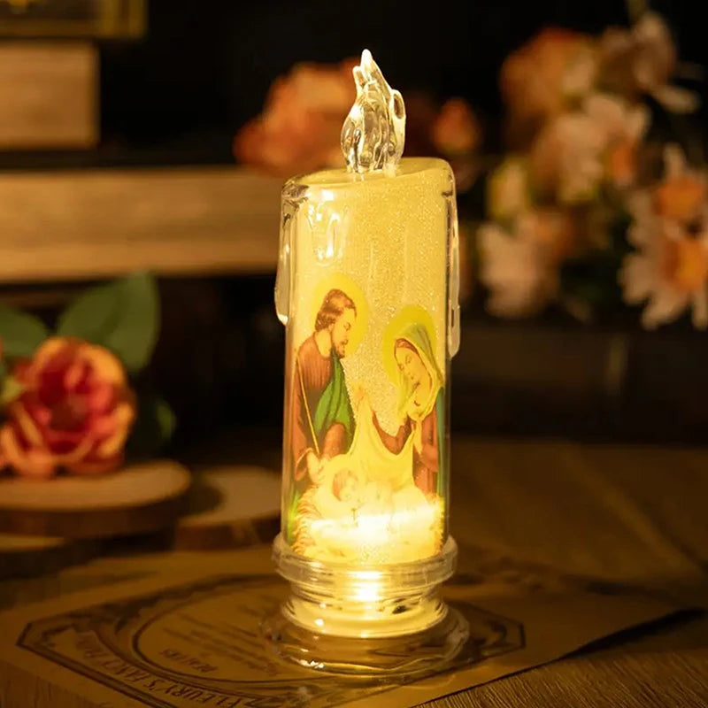 Jesus Virgin Christ LED Candle Lamp Romantic Flameless Prayer Tea