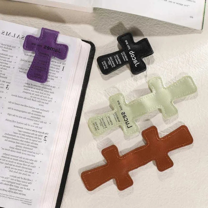 6pcs PU Leather Cross Magnetic Bookmark Custom Bible Verse Christian