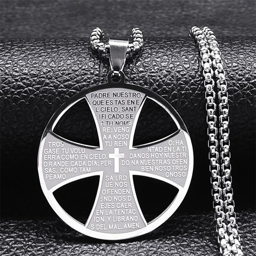 Christian Bible Cross Chain Necklace Stainless Steel Big Pendant