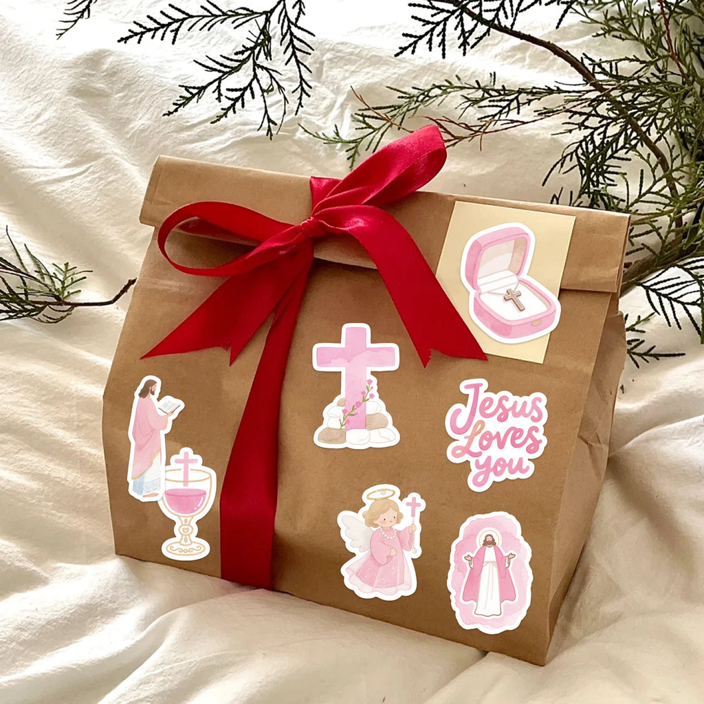 50PCS Pink Jesus Bible Stickers for DIY Scrapbook Stationery Suitcase