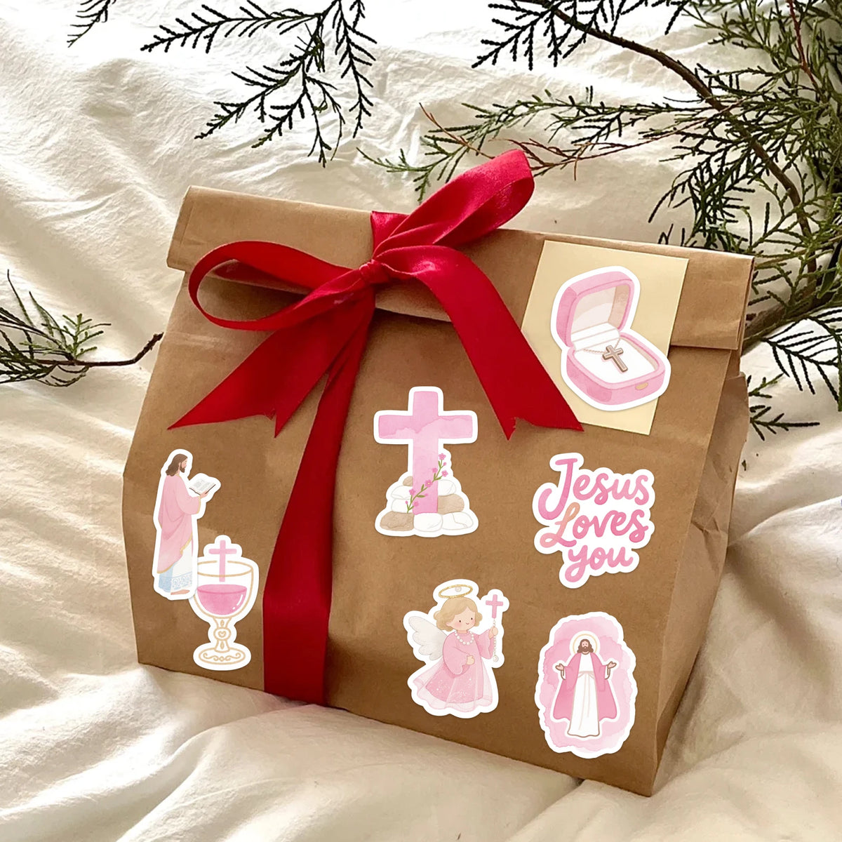 50PCS Pink Jesus Bible Stickers for DIY Scrapbook Stationery Suitcase