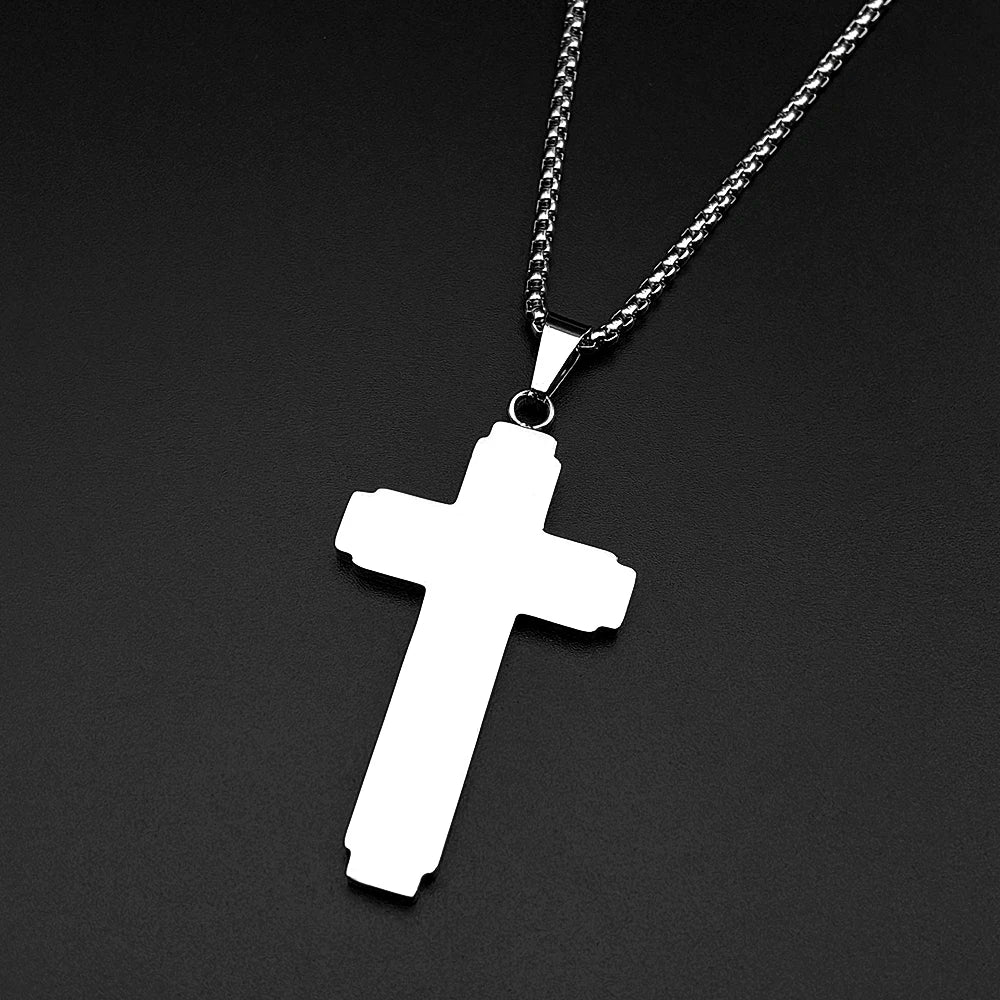 Christian Bible Cross Chain Necklace Stainless Steel Big Pendant