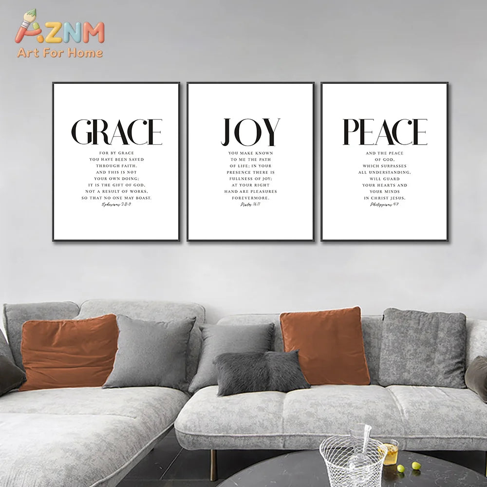 AZNM Faith Hope Joy Peace Grace Trust Bible Verse Canvas Wall Art