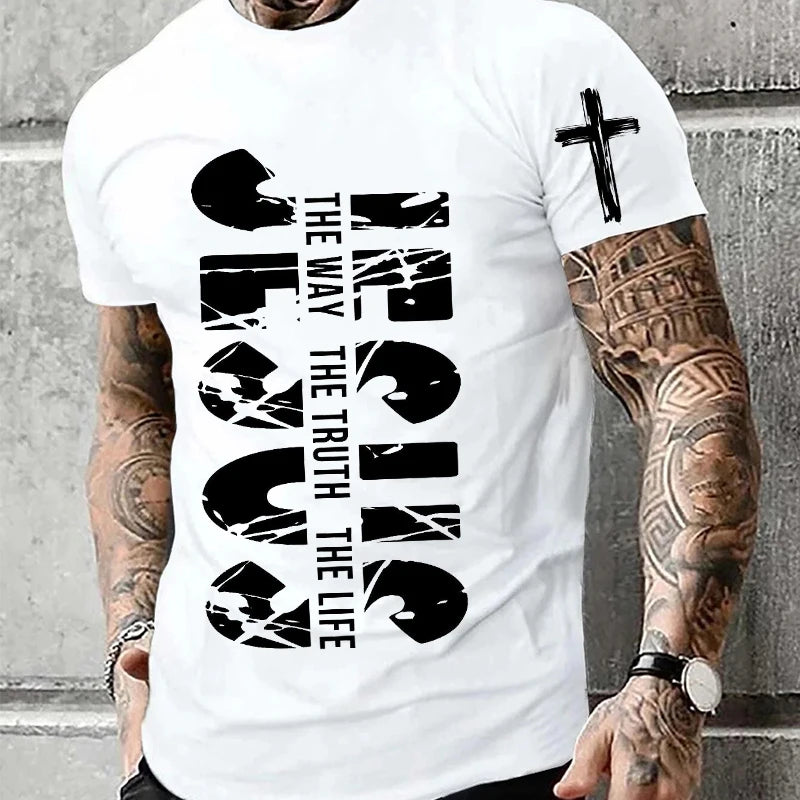Loose Men T-shirt Summer Jesus The Way The Truth The Life Print T