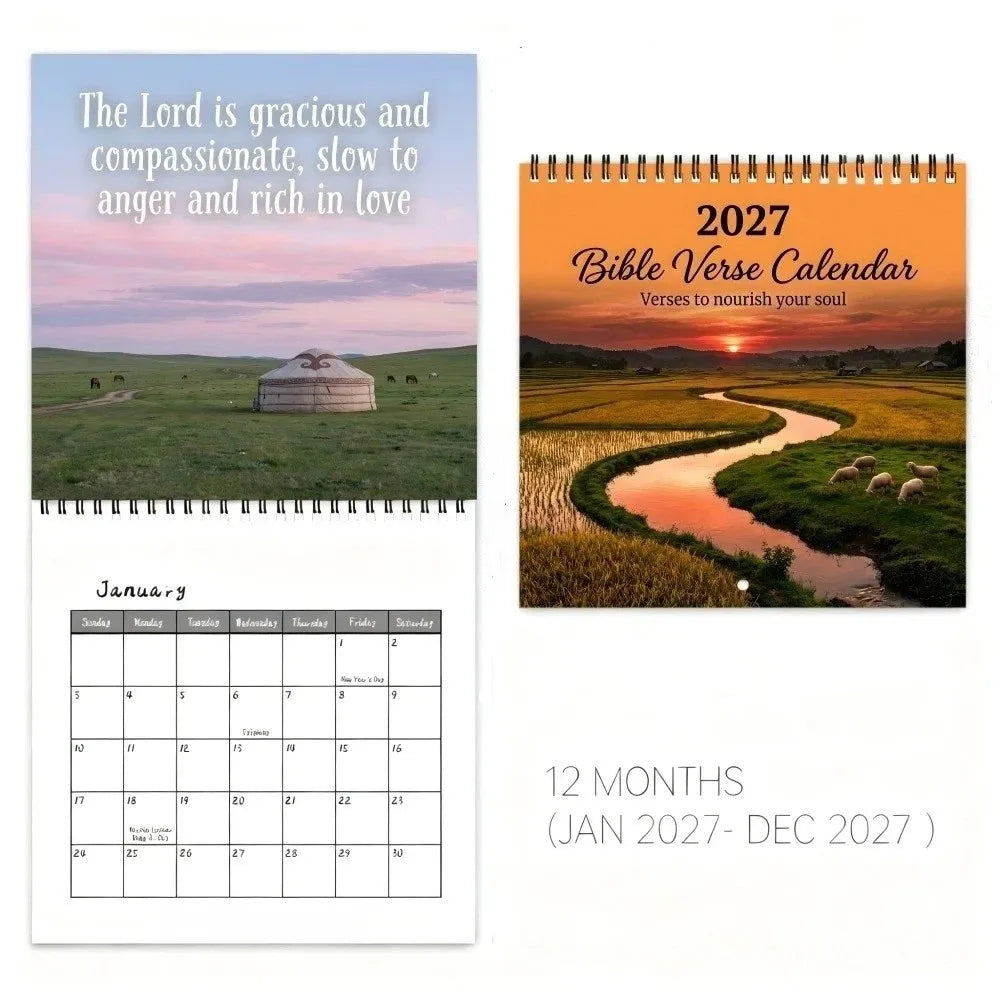 12 Month 2027 Bible Verse Calendar Jesus Christ Theme Scenic