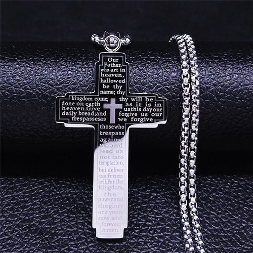 Christian Bible Cross Chain Necklace Stainless Steel Big Pendant