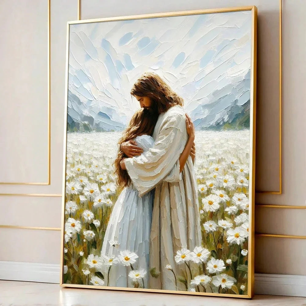 1pc Jesus Hugs Girl Canvas Painting Poster Bible Christian Art