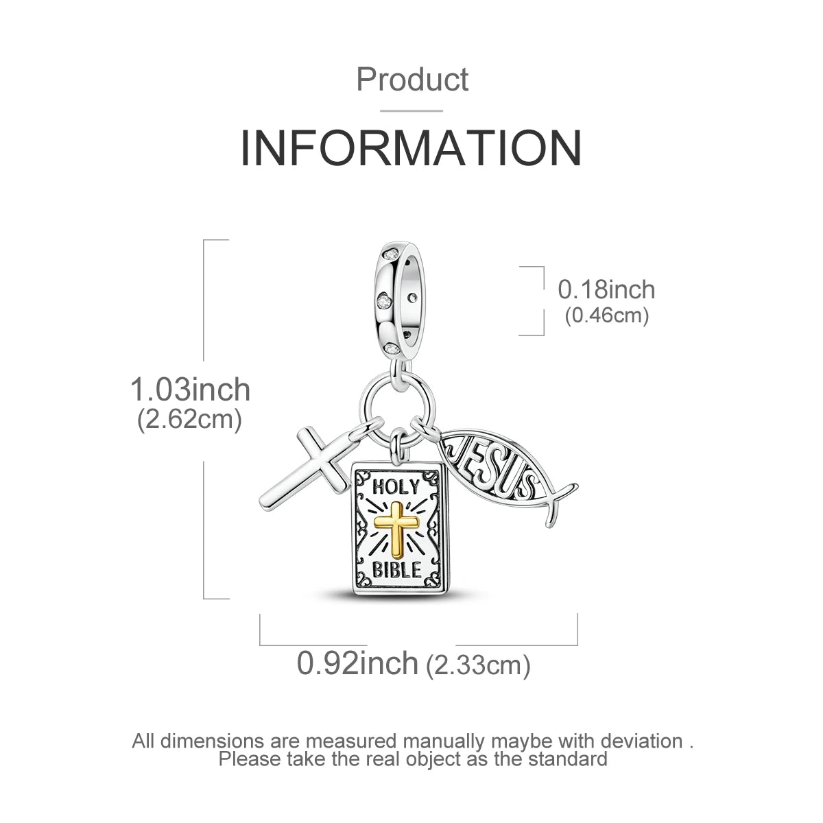 Original Charm 925 Silver Bible Cross Jesus Pendant Fit Bracelet