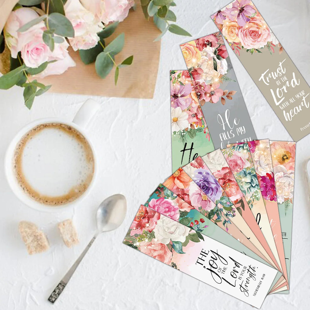 30pcs Bookmarks Inspirational Bible Verses with Floral Design Front