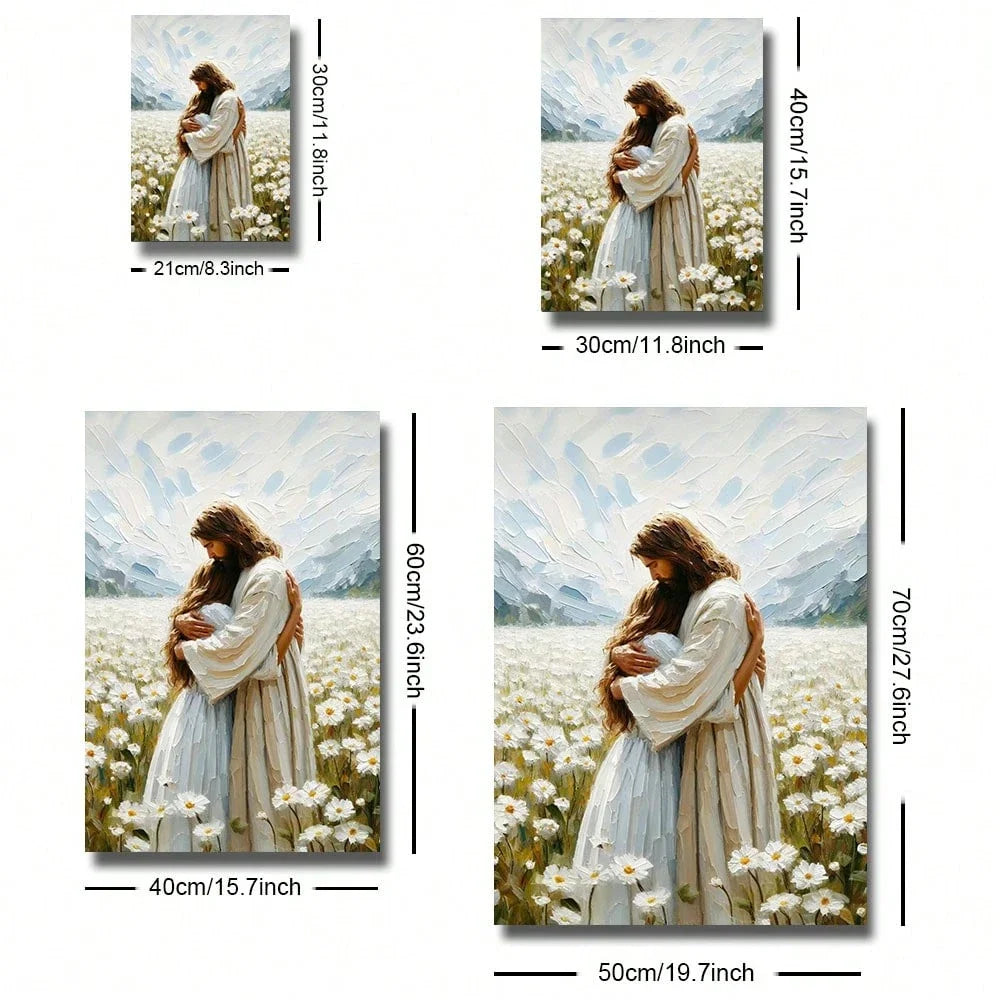 1pc Jesus Hugs Girl Canvas Painting Poster Bible Christian Art