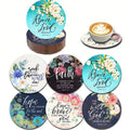 6 pcs 2D 4in Wooden Coasters Bible Verses and Floral Patterns Theme