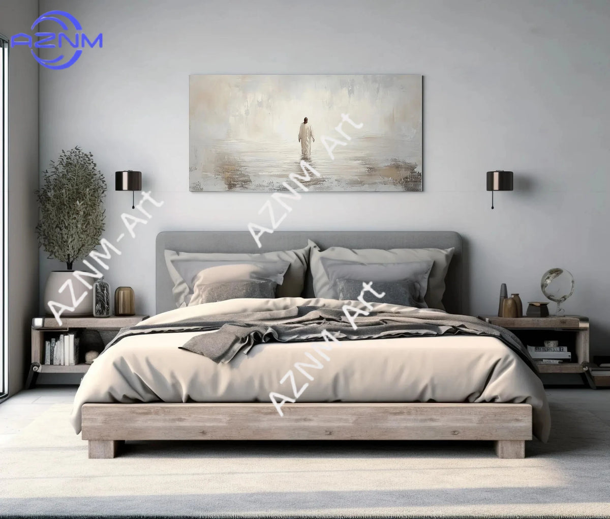 1PC  Jesus Walking on Water Minimalist Beige Abstract Print, I Will