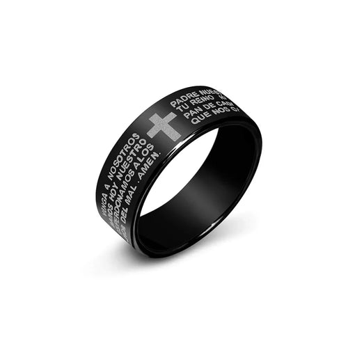 Black Jesus Men's Titanium Steel Bible Scripture Cross Jesus Ring
