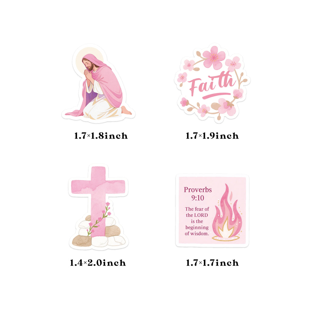50PCS Pink Jesus Bible Stickers for DIY Scrapbook Stationery Suitcase