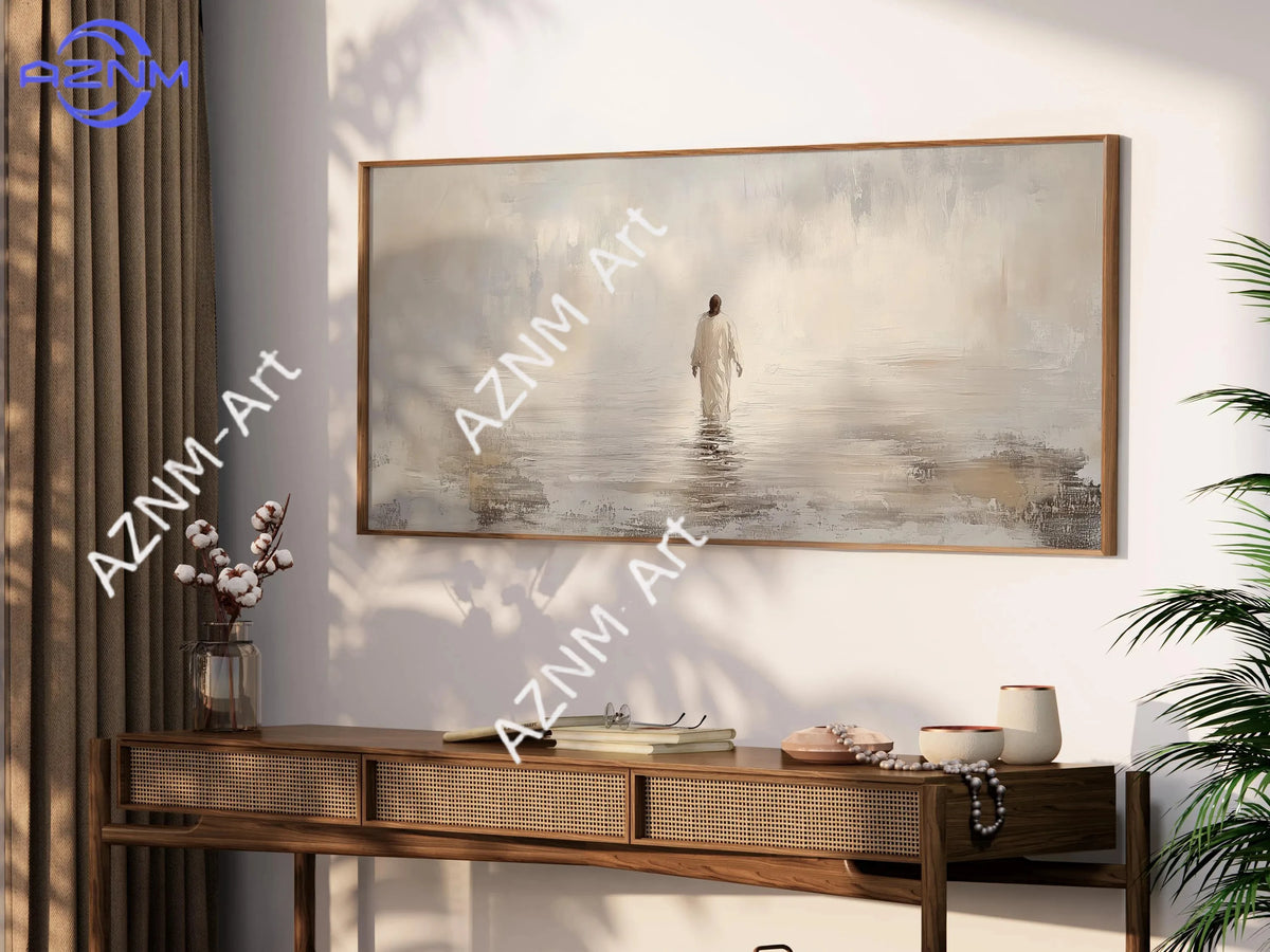 1PC  Jesus Walking on Water Minimalist Beige Abstract Print, I Will
