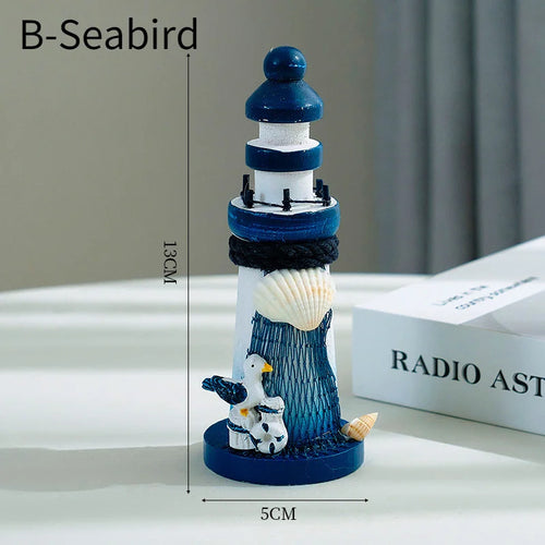 Mediterranean Style Mini Wooden Lighthouse Ornament