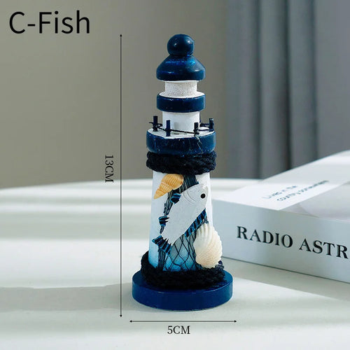Mediterranean Style Mini Wooden Lighthouse Ornament