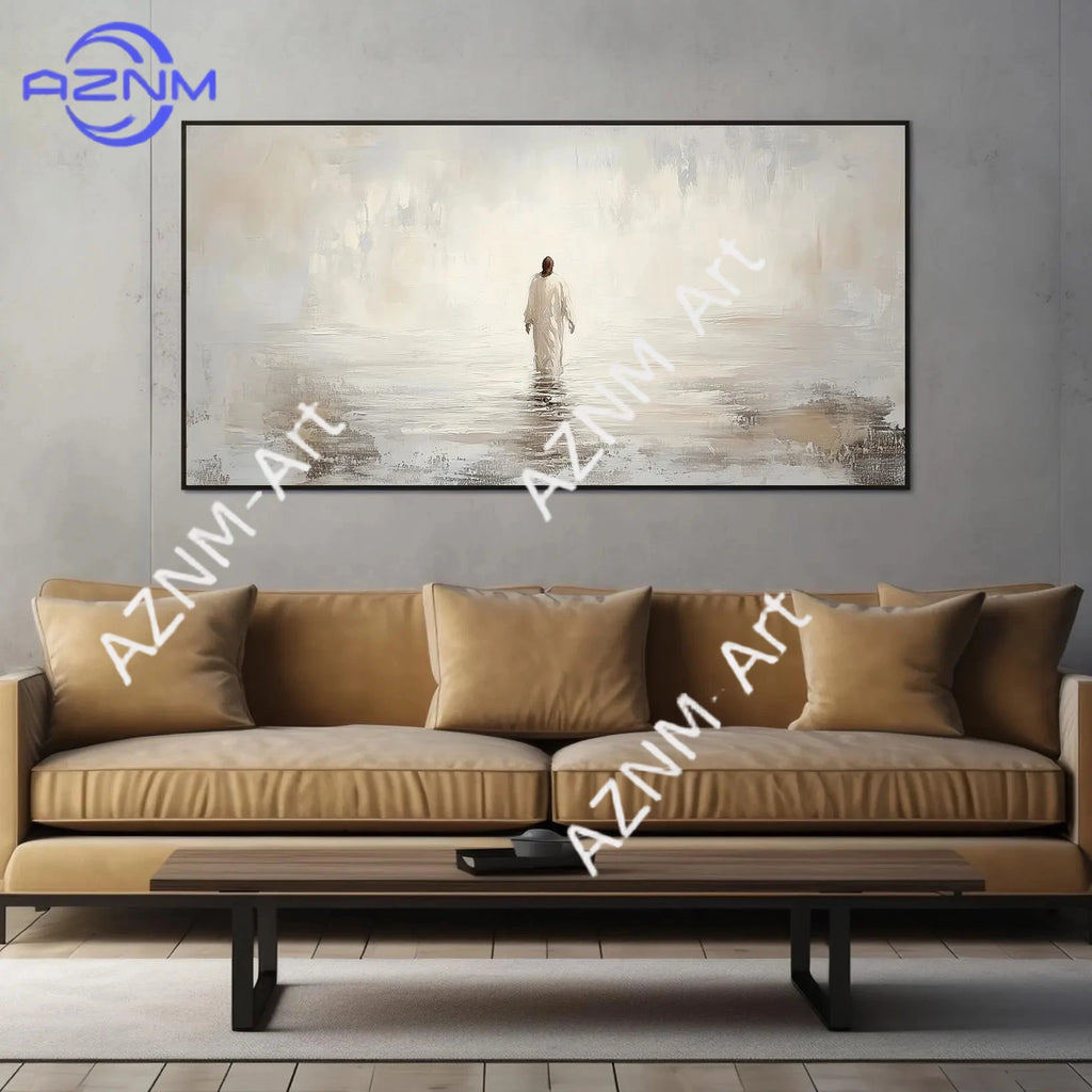 1PC  Jesus Walking on Water Minimalist Beige Abstract Print, I Will