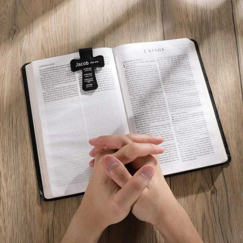 6pcs PU Leather Cross Magnetic Bookmark Custom Bible Verse Christian