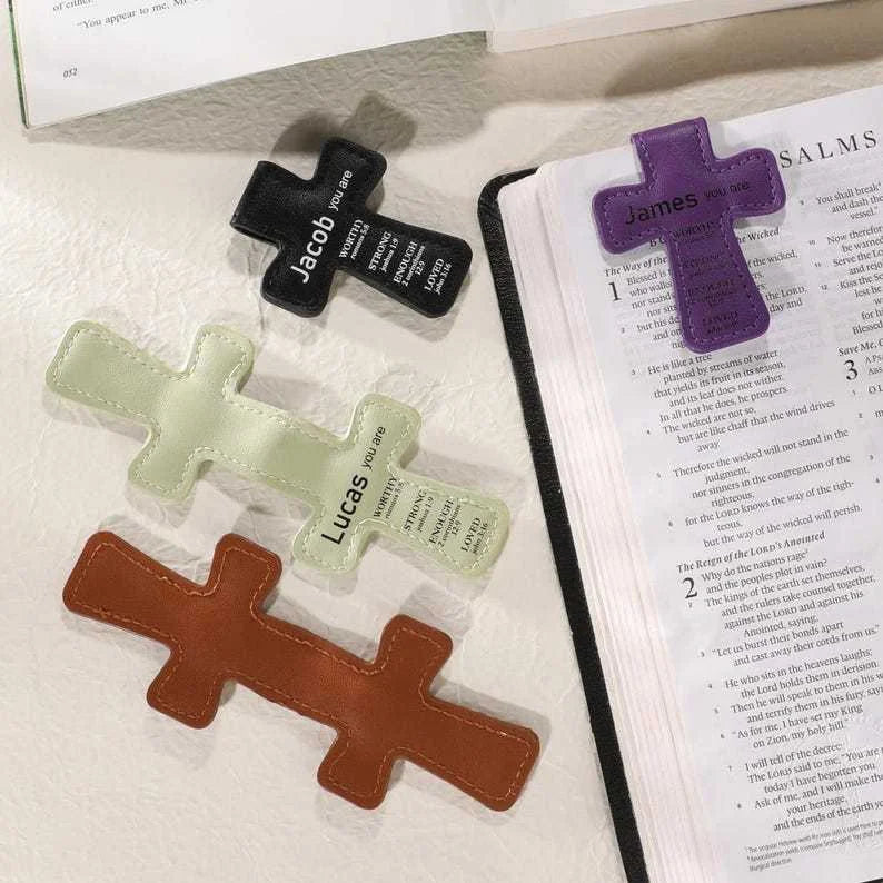 6pcs PU Leather Cross Magnetic Bookmark Custom Bible Verse Christian