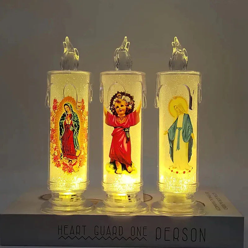 Jesus Virgin Christ LED Candle Lamp Romantic Flameless Prayer Tea