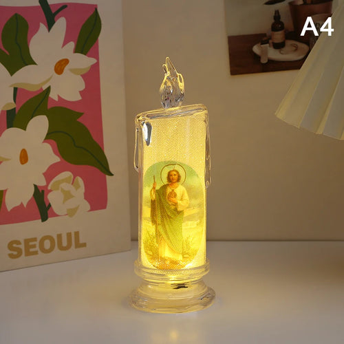 Jesus Virgin Christ LED Candle Lamp Romantic Flameless Prayer Tea