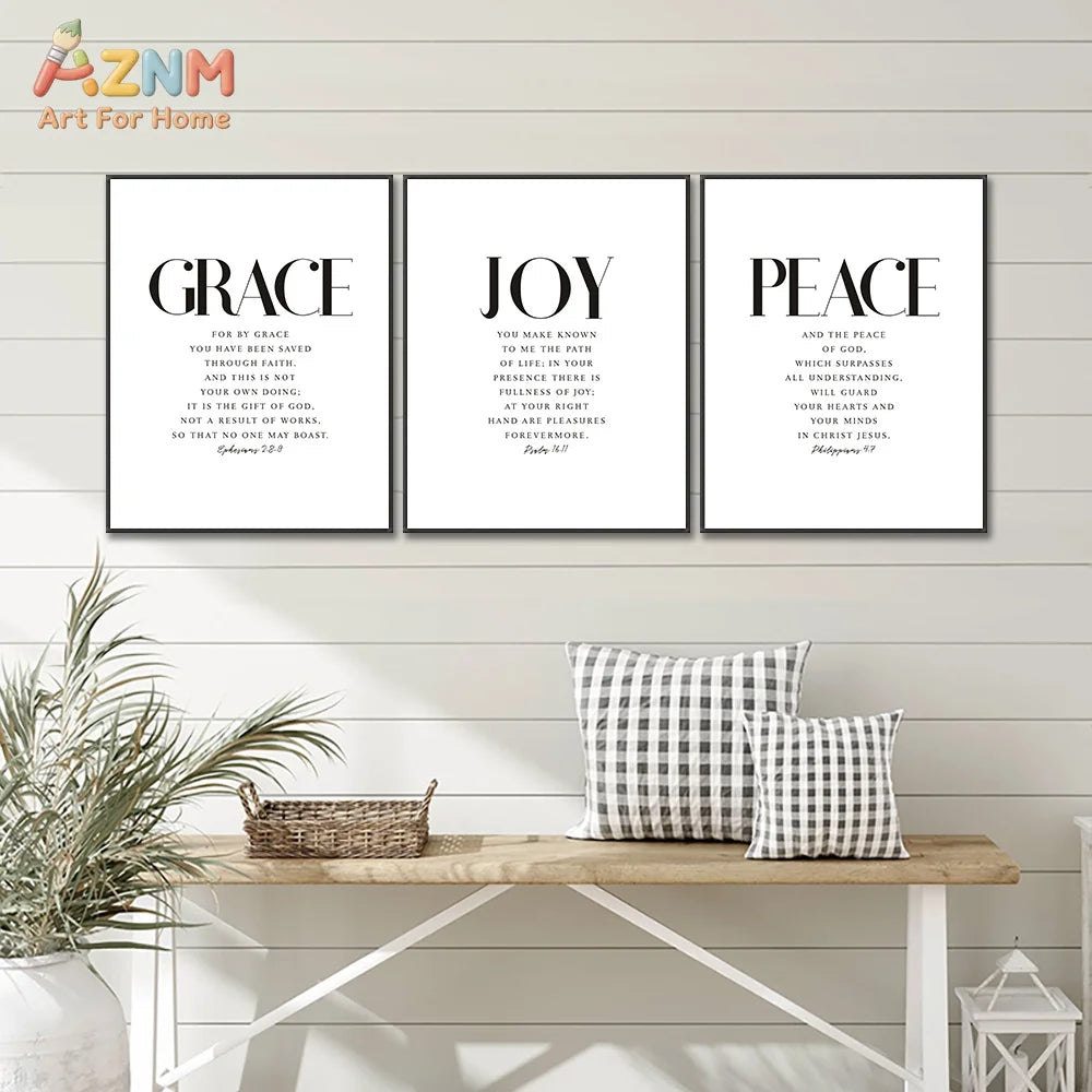 AZNM Faith Hope Joy Peace Grace Trust Bible Verse Canvas Wall Art