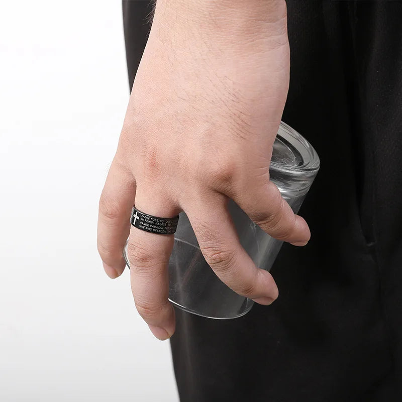 Black Jesus Men's Titanium Steel Bible Scripture Cross Jesus Ring