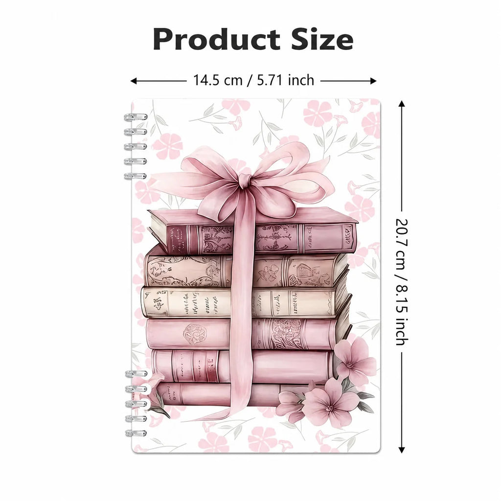Vintage Floral Spiral Notebook Pink Book Stack Journal Planner for