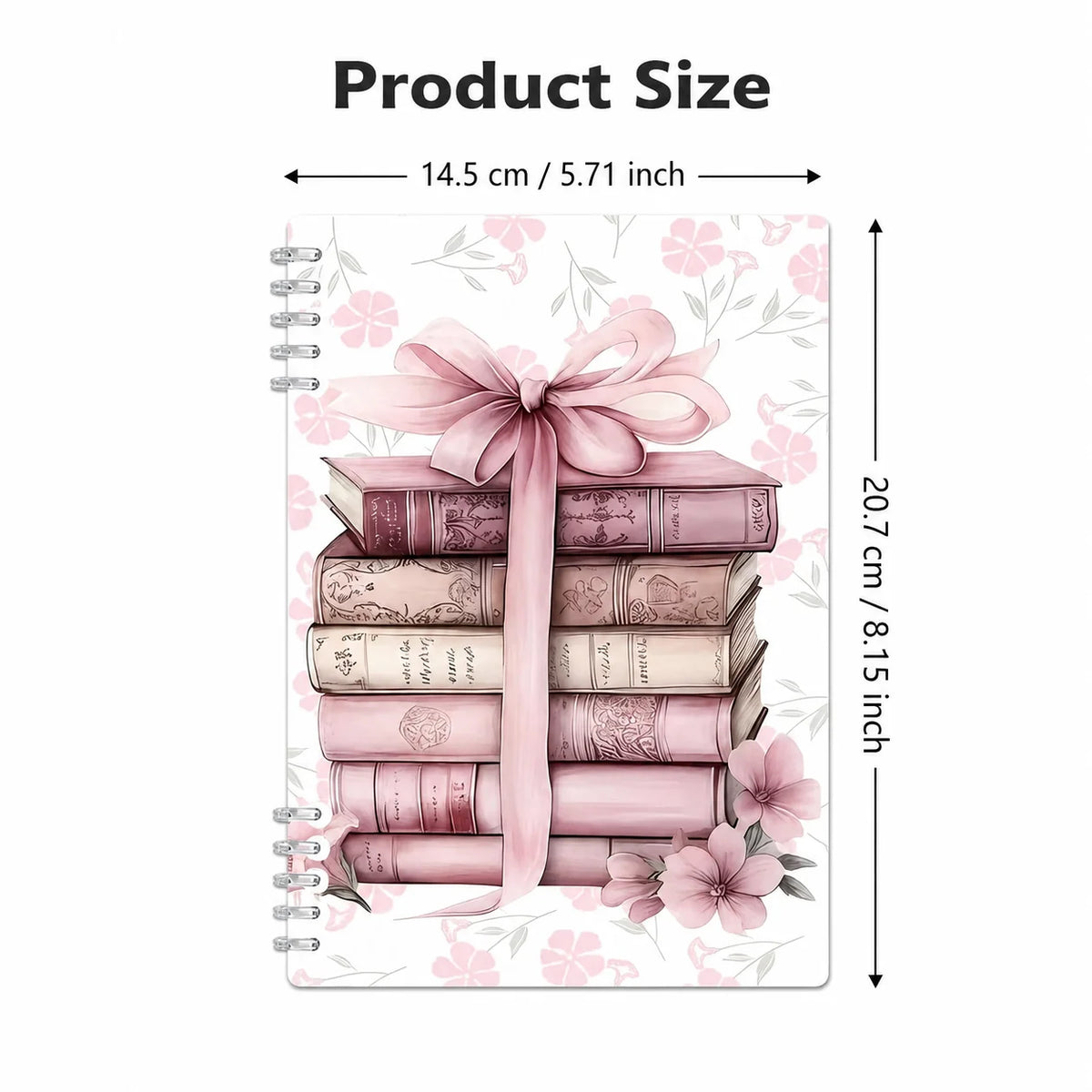 Vintage Floral Spiral Notebook Pink Book Stack Journal Planner for