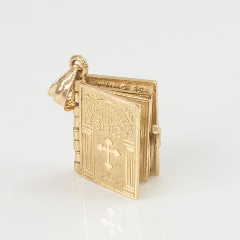Religion Women Necklace Gold Color Openable Holy Bible Book Pendant