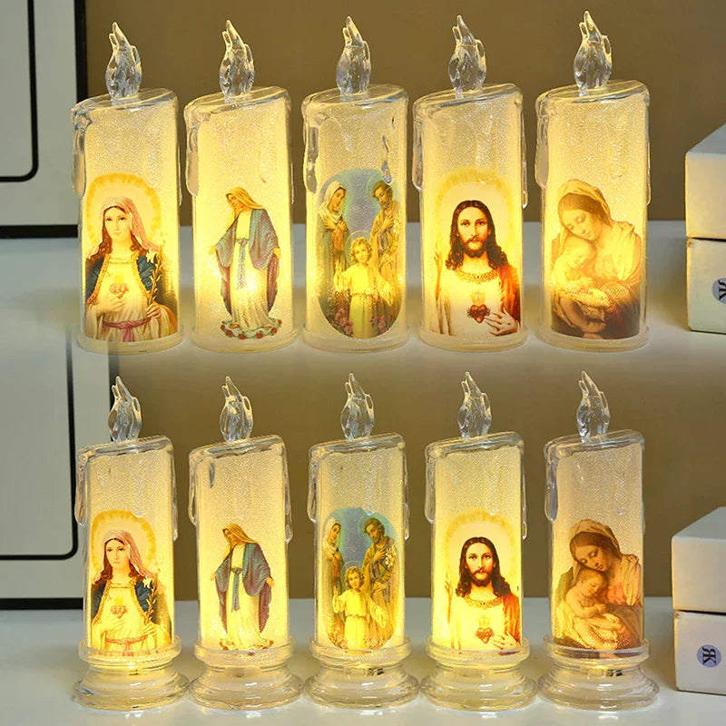 Jesus Virgin Christ LED Candle Lamp Romantic Flameless Prayer Tea