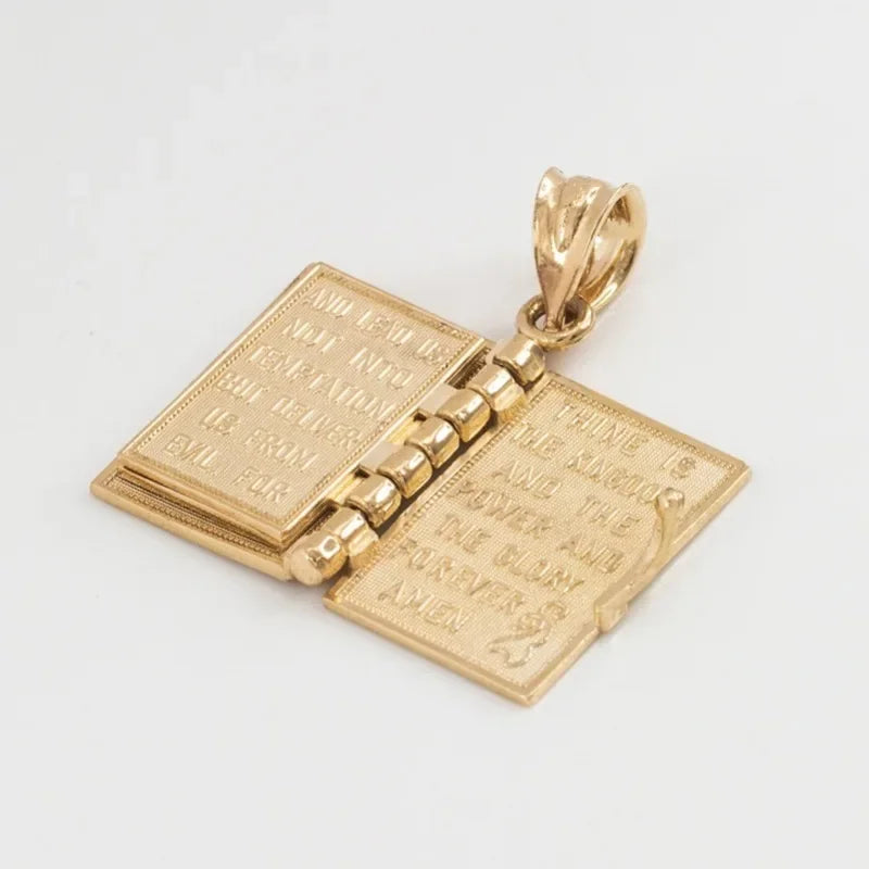 Religion Women Necklace Gold Color Openable Holy Bible Book Pendant