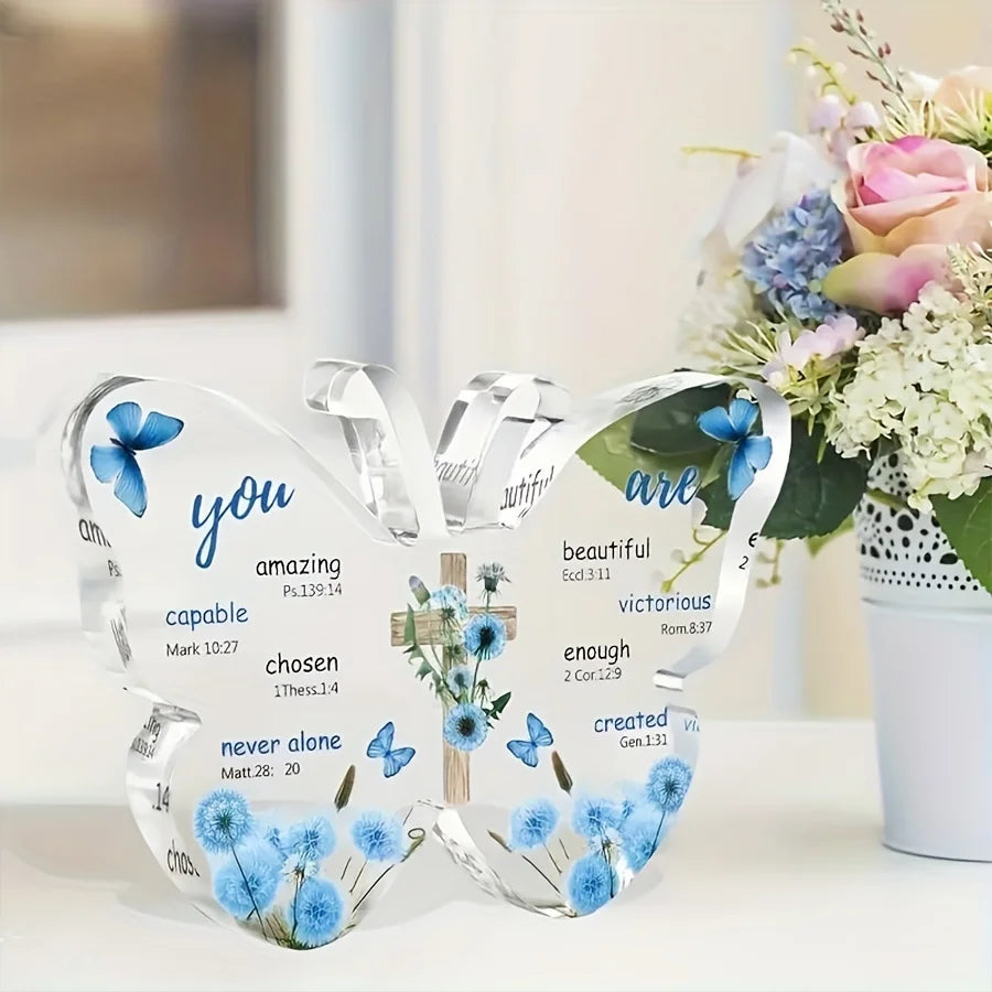 Acrylic Butterfly Prayer Decoration with Bible Verse
