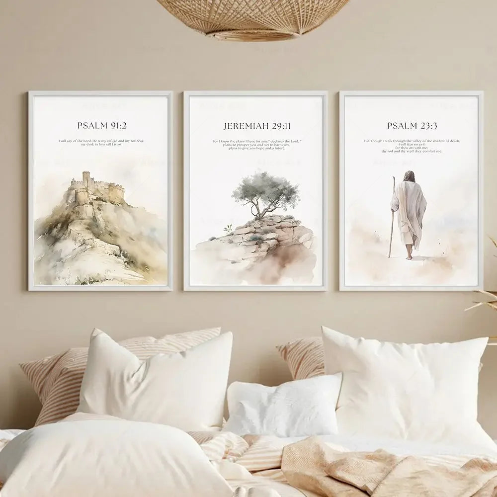 1PC  Psalm 23:3 Jeremiah 29:11 Psalm 91:2 Inspirational Quotes Poster