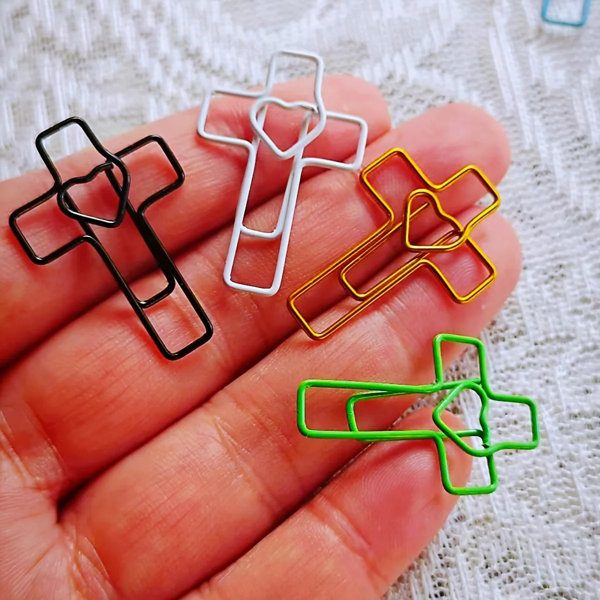 25Pcs Cross Heart Paper Clips Multicolor Religious Bookmarks Christian