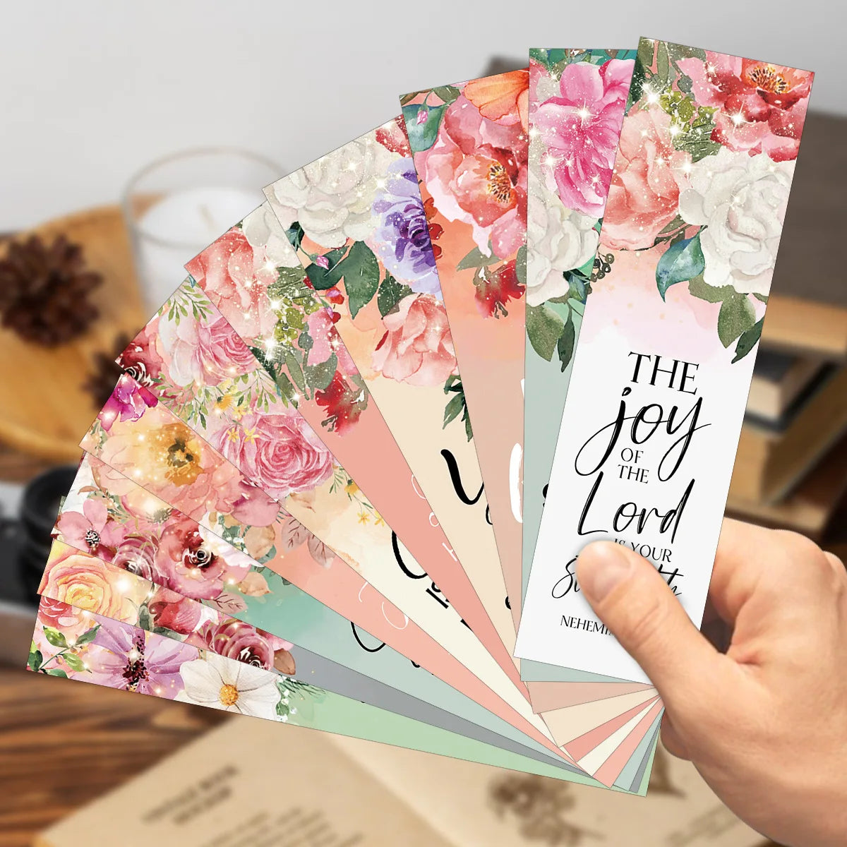 30pcs Bookmarks Inspirational Bible Verses with Floral Design Front