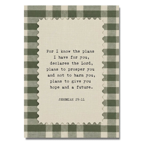 1pc Unframed Jeremiah 29:11 Bible Verse Canvas Green Gingham Christian