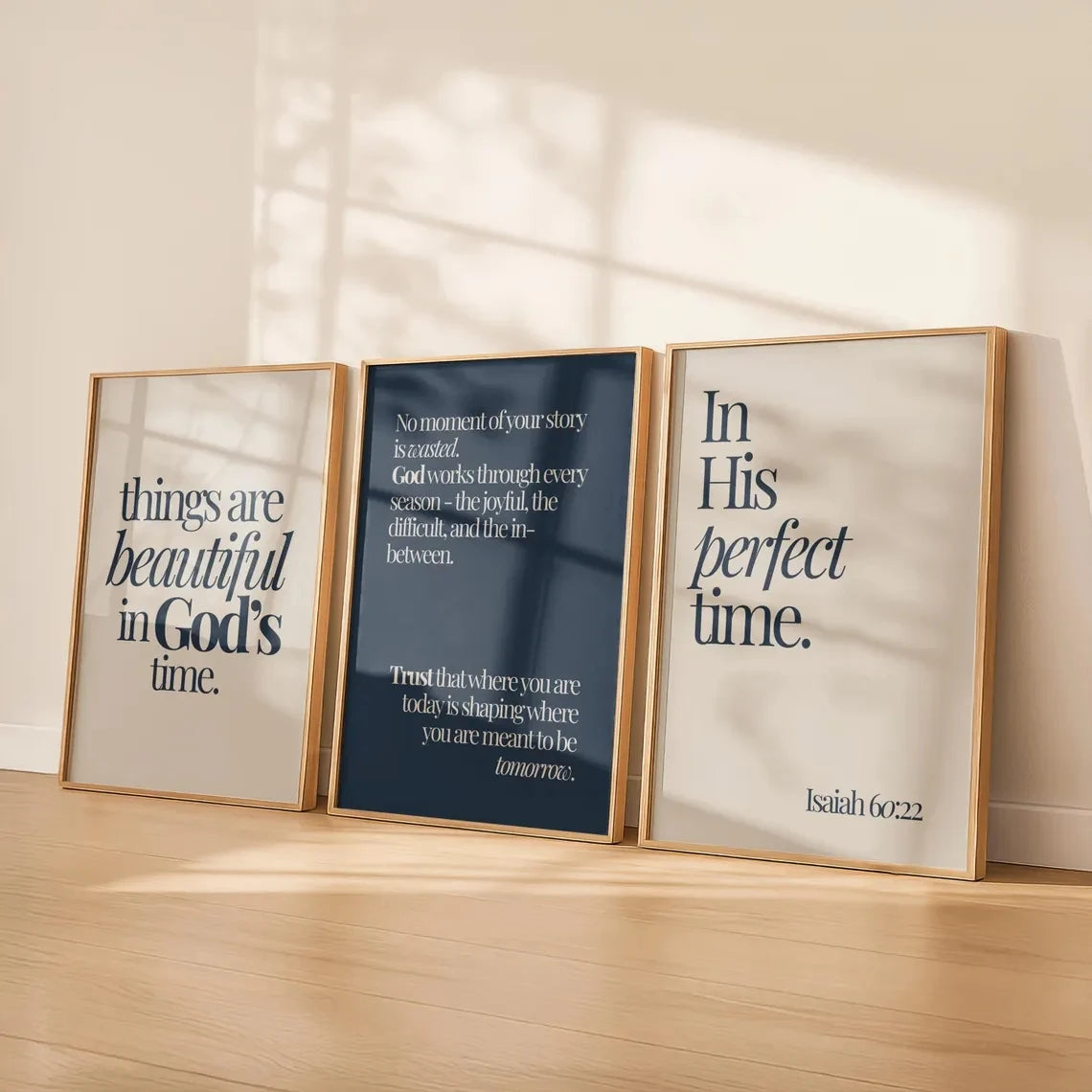 3pcs Minimalist  Navy Christian Bible Verse Trio Wall Art Print Canvas